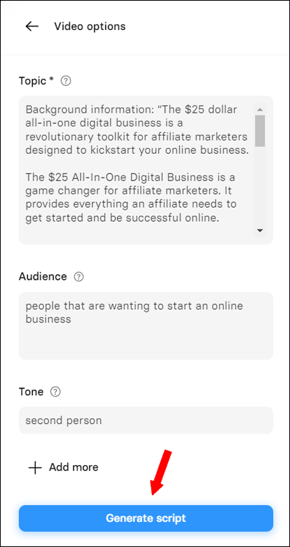 AI Powered Affiliate Marketing for Beginners Video Guide Generate Script